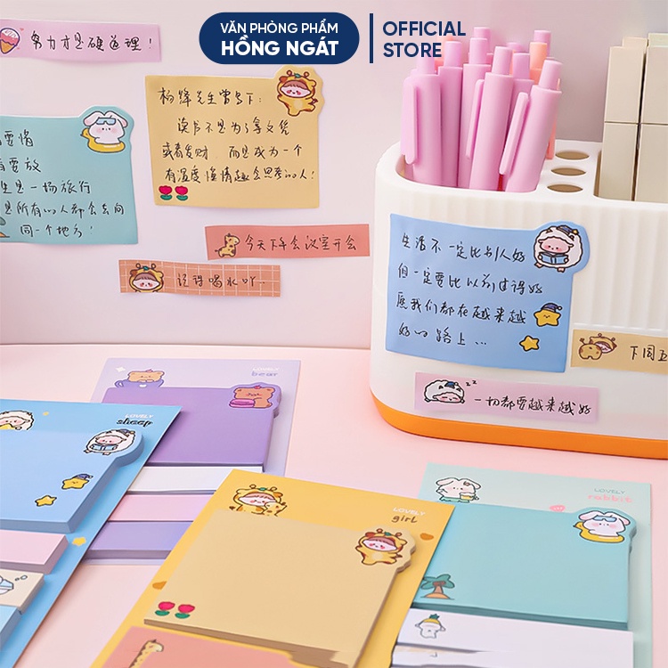 Giấy note cute hoạt hình, giấy ghi chú dễ thương nhỏ gọn nhiều màu 80 tờ đồ dùng học tập văn phòng phẩm GN10
