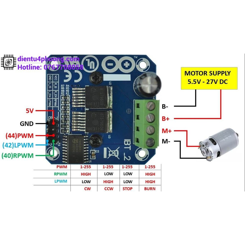 Module Điều Khiển Động Cơ DC BTS7960 - 43A