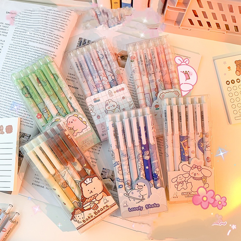 Set 6 Bút Mực Đen Ngòi 0.5Mm Hình Khủng Long Đáng Yêu