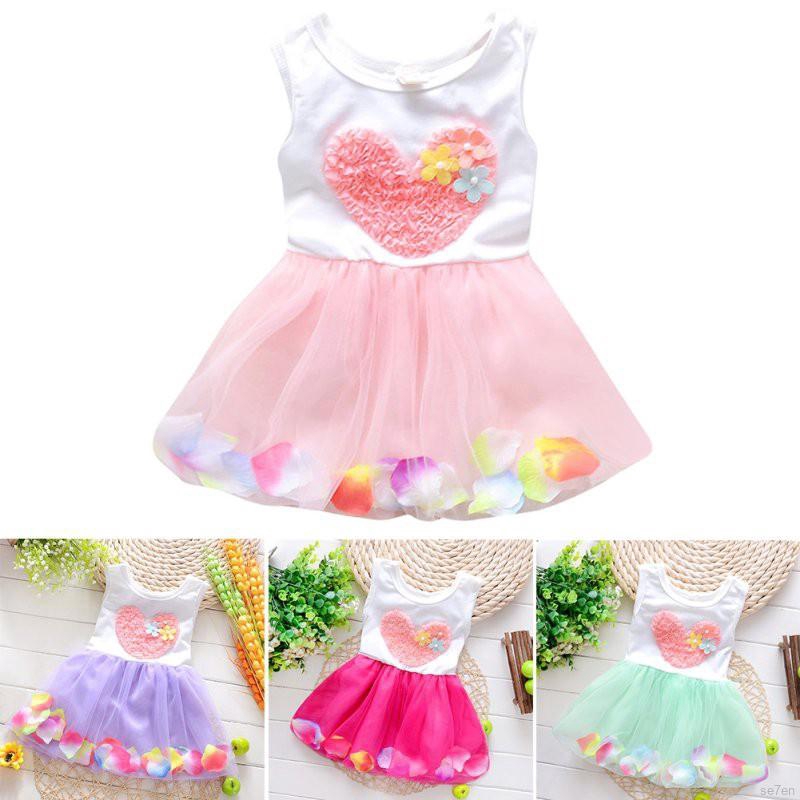 Đầm sát nách bằng vải tuyn đính trái tim/ cánh hoa xinh xắn cho bé gái