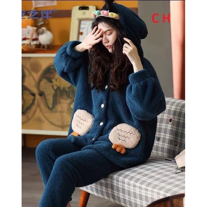 Bộ ngủ mùa đông lông cừu túi ấm áp, bộ đồ thu đông mặc nhà giữ nhiệt tốt,lông 2 mặt, đồ ngủ nữ hàn quốc_ TONGKHOQUANAONU | BigBuy360 - bigbuy360.vn