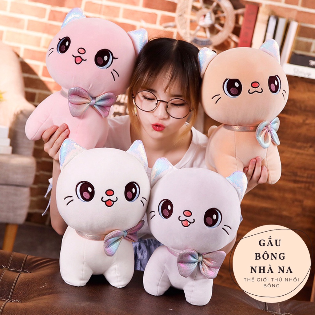 𝐇𝐎𝐓💥Gấu Bông Gối Ôm Mèo Bông💥Mắt To Đeo Nơ Dễ Thương Mềm Mịn 💥 Quà Tặng Cao Cấp cho bé