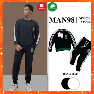 Bộ nỉ nam thu đông, đồ bộ thể thao nam thêu logo Ny cổ xanh cao cấp M5