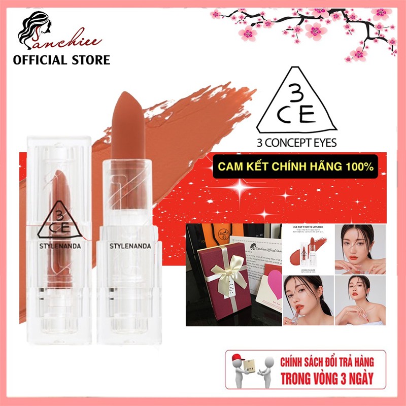 Son Thỏi PHIÊN BẢN GIỚI HẠN 3CE CLEAR LAYER EDITION Lên Màu Siêu Chuẩn 3CE Soft Matte Lipstick