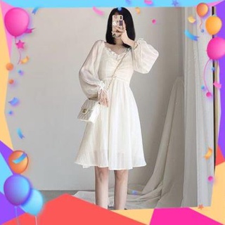 Đầm trắng công chúa cúc ngực / Váy trắng kỷ yếu dáng xoè tay thắt nơ