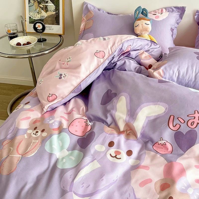 Bộ chăn ga gối Cotton Poly Thỏ Stella tím MÂY BEDDING đủ kích thước nệm