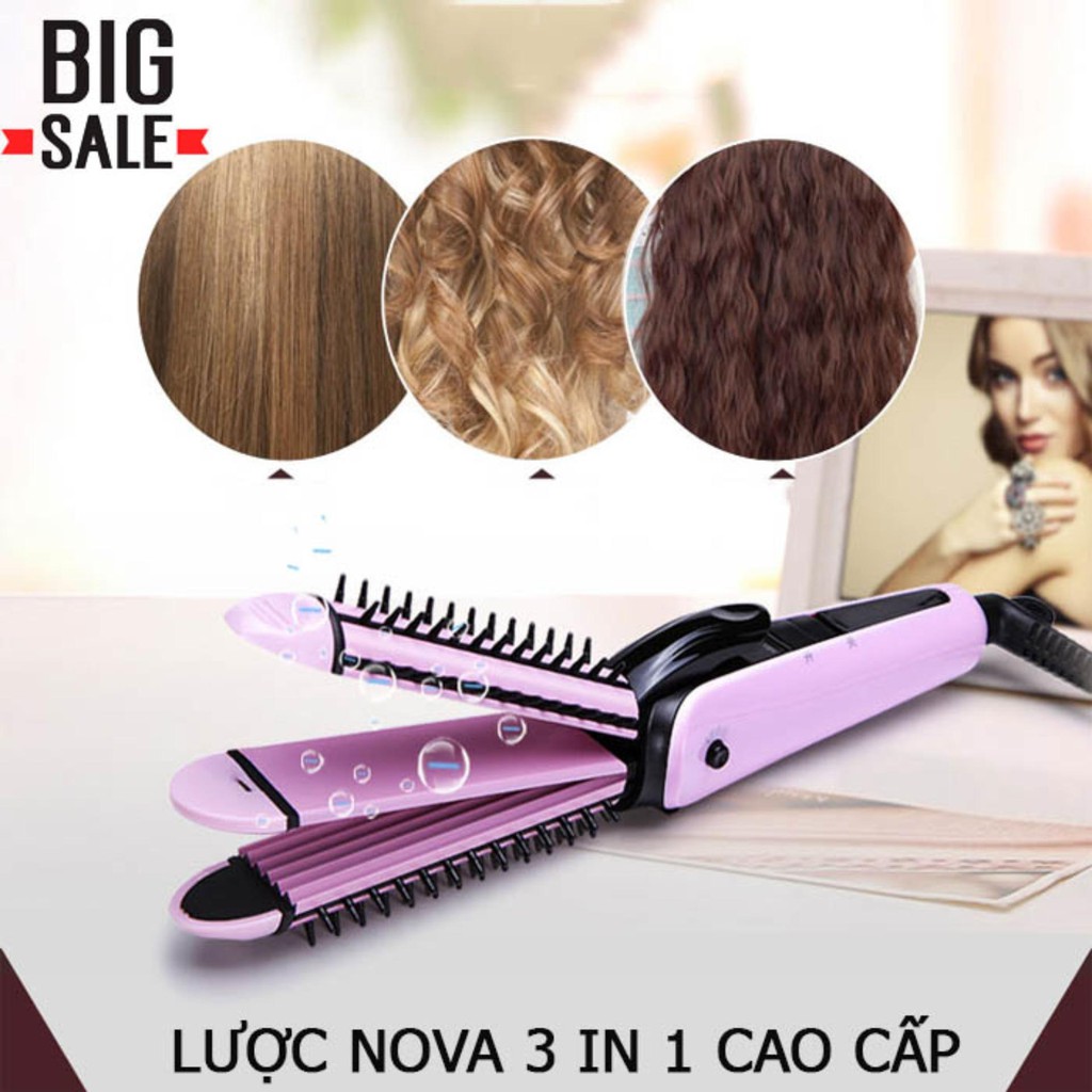 máy kéo tóc, lược NOVA 3 in 1,3 Chức Năng Duỗi Tóc Dập Xù Làm Xoăn,Không Gây Hư Tổn Cho , bh 10 tháng ,uy tín l