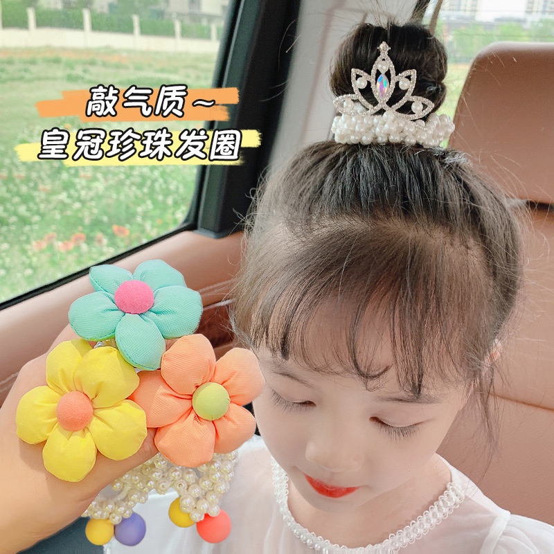 Dây Cột Tóc Hình Vương Miện Đính Ngọc Trai Phong Cách Hàn Quốc Mới Cho Bé Gái