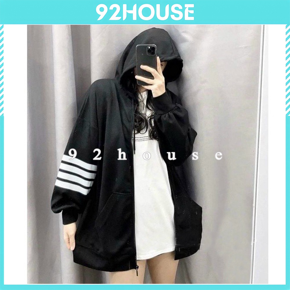 Áo khoác nỉ phong cách thể thao freesize / Áo gió ulzzang unisex tay kẻ sọc
