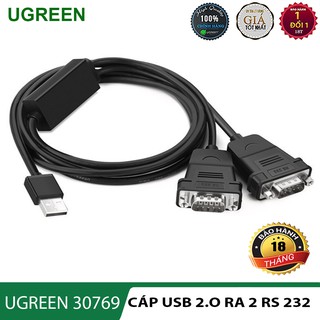 Cáp chuyển cổng USB 2.0 đến 2 cổng RS 232 ( cổng COM ) dài 1.5M hàng chính hãng UGREEN
