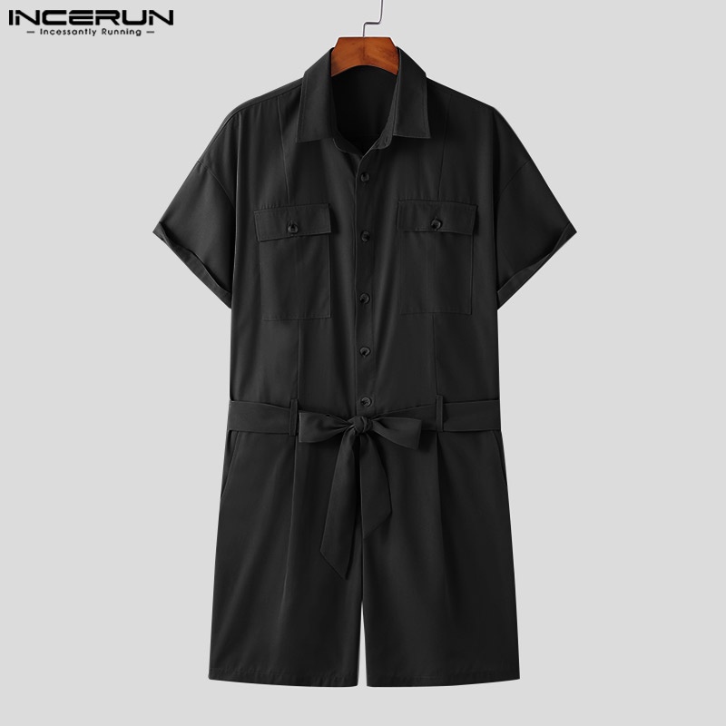 Jumpsuit INCERUN tay ngắn dáng rộng phối túi thời trang cá tính cho nam