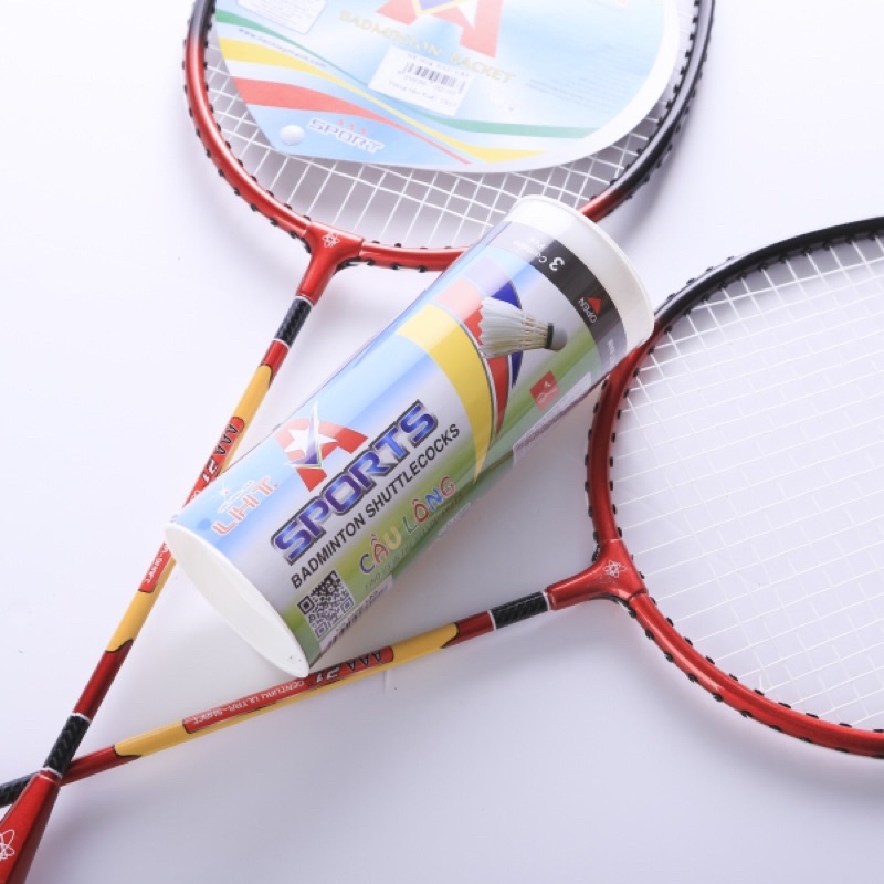 Combo Vợt Cầu Lông AAA RA21 Chính Hãng - Khung Màu Đỏ Vàng - 3 Quả Cầu Lông Vịt- Siêu Bền Dành Cho Học Sinh Sinh Viên