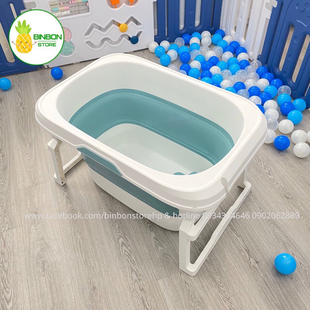 (Loại lớn, dày) Thau tắm, bồn tắm, chậu tắm cho bé gấp gọn từ 0-10 tuổi, có 2 nấc, có rãnh cắm vòi sen tiện lợi cho bé