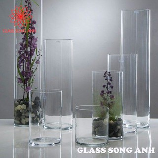 Bình bông thủy tinh trang trí D15 x H50cm, bình cắm hoa thủy tinh trụ, lọ hoa hình trụ, ống trụ tròn thủy tinh