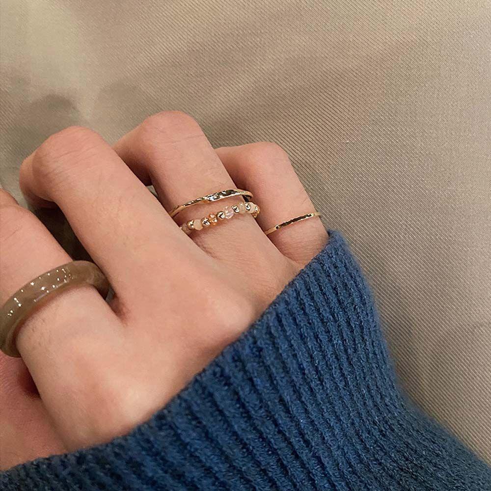 Set Nhẫn Resin Nhiều Màu Sắc Phong Cách Hàn Quốc Cổ Điển Dành Cho Nữ