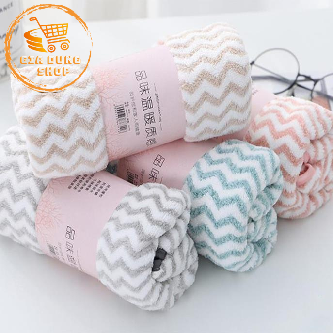 Khăn Mặt Lông Cừu Kích Thước 50x30cm Hàn Quốc (Có Dòng Kẻ)