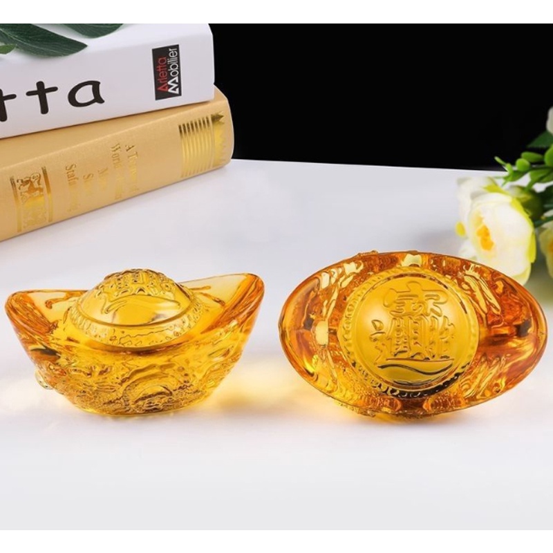 Thỏi vàng lưu ly 5cm chạm rồng phong thủy Thần Tài may mắn