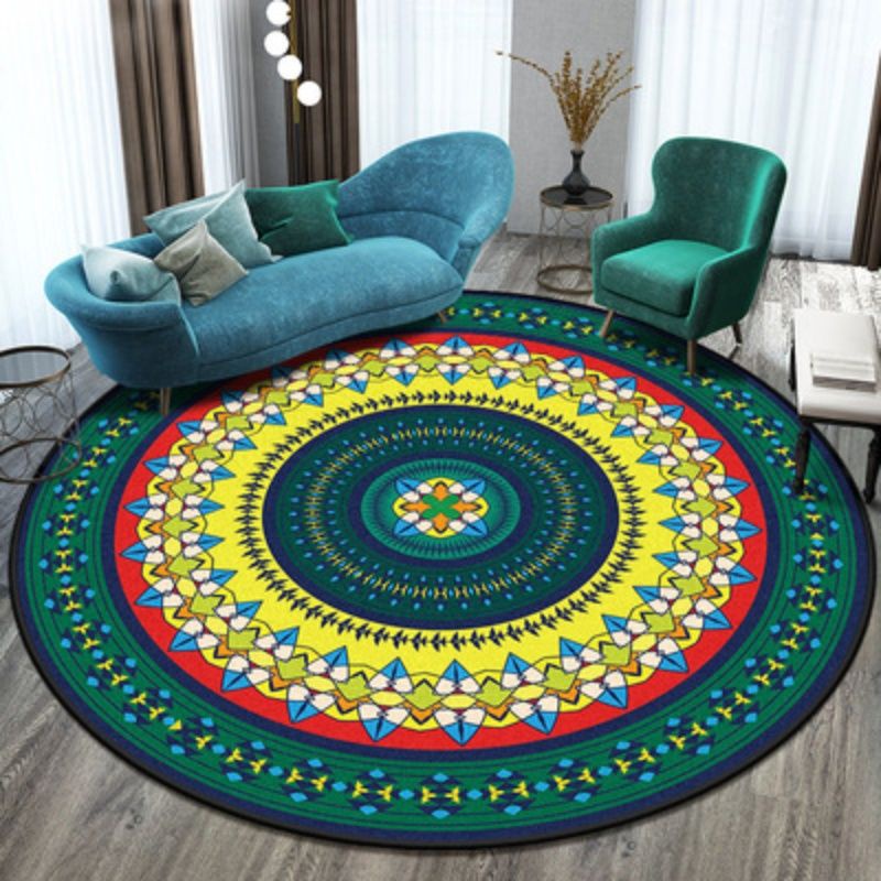 Thảm Lót Sàn Hình Tròn Cỡ Lớn In Họa Tiết Mandala Phong Cách Bắc Âu Trang Trí Nhà Cửa