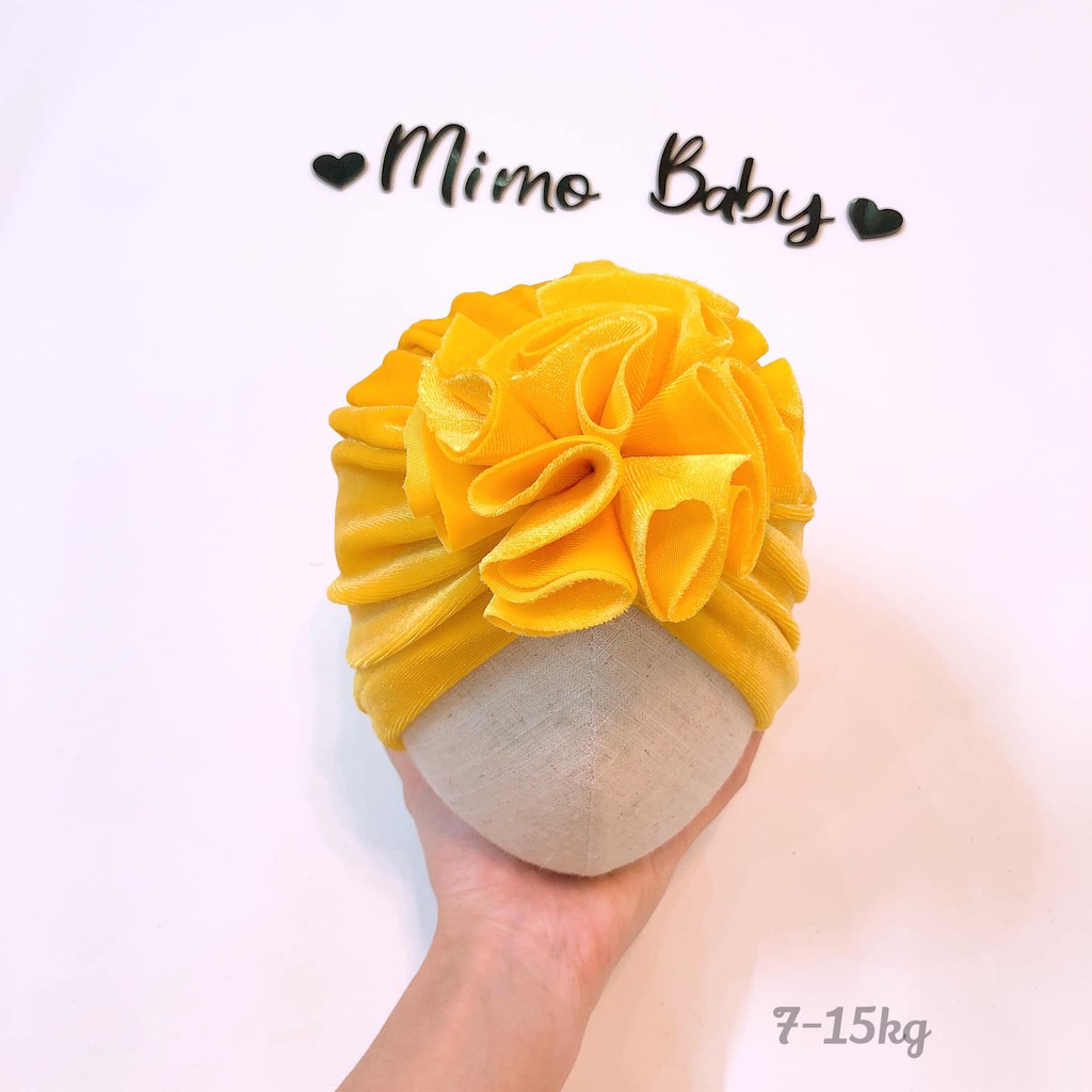 Mũ turban bé gái - Nhung dáng hoa xòe (7-15kg)