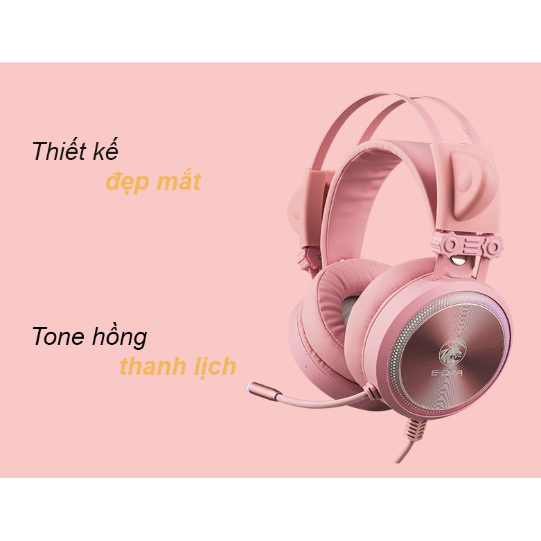 Tai nghe Gaming E-Dra EH412 Pro Pink Led RGB - Hàng Chính Hãng