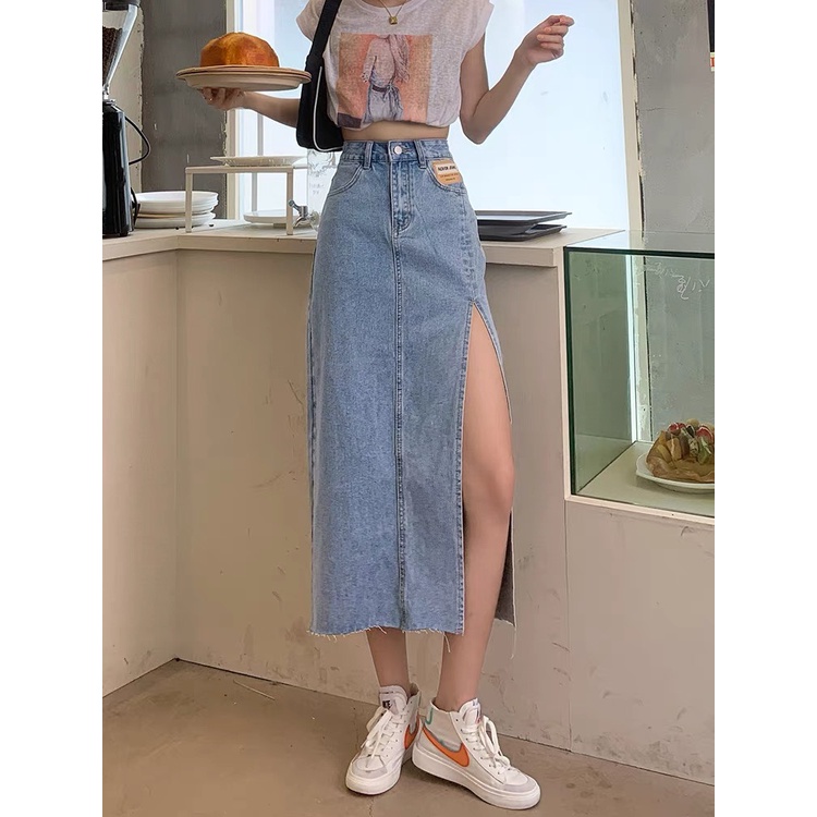 Chân váy jean bò midi dáng dài chất đẹp mác nâu cá tính ulzzang 2 màu phong cách hàn quốc CV36