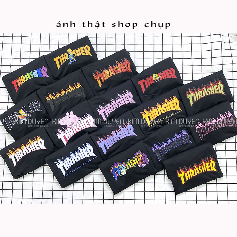 Áo Thun in logo THRA SHERR màu ĐEN, TRẮNG - Áo thun tay lỡ form rộng Unisex 38-65kg Nam Nữ