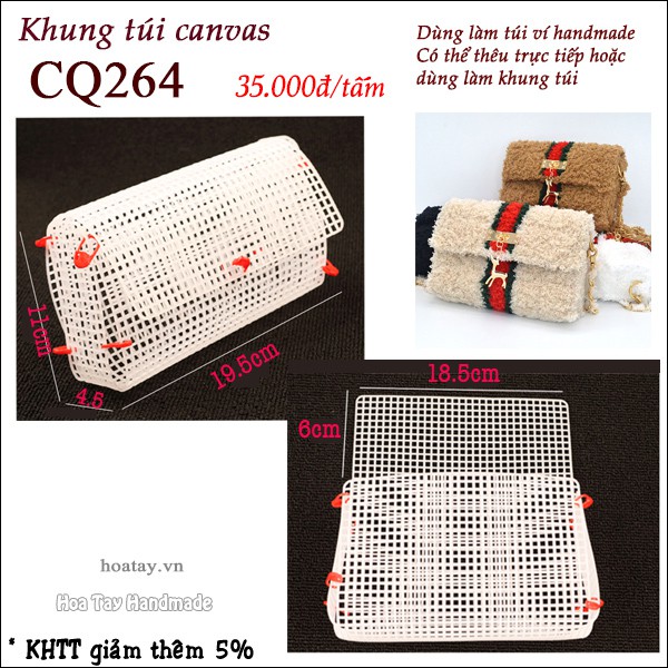 Khung túi canvas - khung nhựa lỗ làm túi xách thêu len CQ264