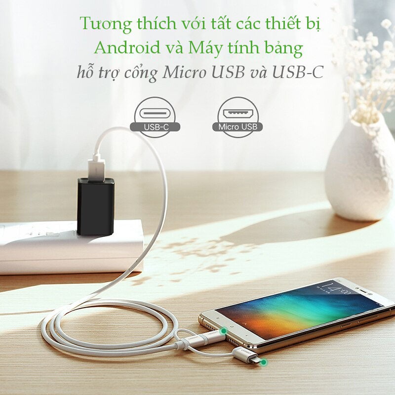 Dây sạc và truyền dữ liệu, dài 0.5-15m UGREEN US186 3 in 1, hỗ trợ cổng Lightning, Micro USB, USB type C