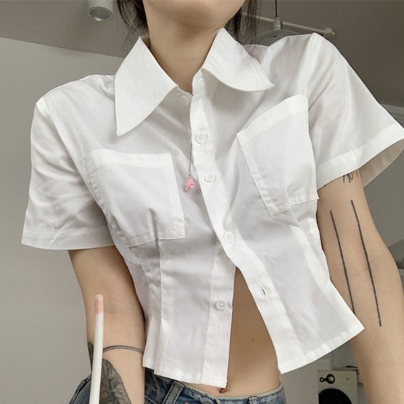 Áo sơ mi BH tay ngắn màu trắng thời trang mùa hè dành cho nữ