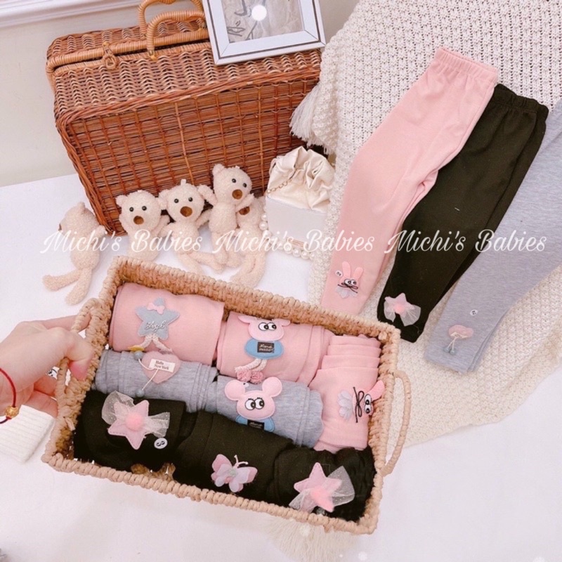 Quần legging cotton len co giãn 4 chiều đính hình siêu xinh cho bé