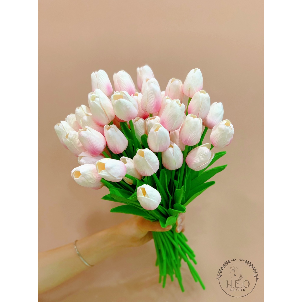 Hoa tulip giả Heodecor HL008, giống thật 99% hoa lụa decor cao cấp