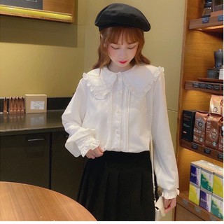 Áo sơ mi nữ cổ sen xếp ly tay cka804, áo kiểu nữ cổ bèo tay bồng nhẹ nhàng tiểu thư xinh xắn, áo nữ màu trắng freesize