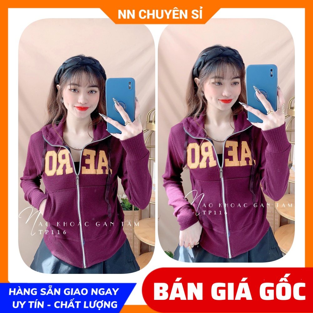 Áo khoác chống nắng có nón cho nữ chất thun gân tăm mềm co giãn lên phom ôm dáng thêu chữ dễ thương TP116