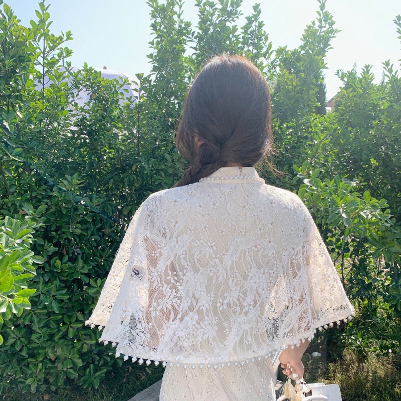 Seto with the same style online celebrity pearl cheongsam shawl summer high-end women wear a foreign style with a skirt