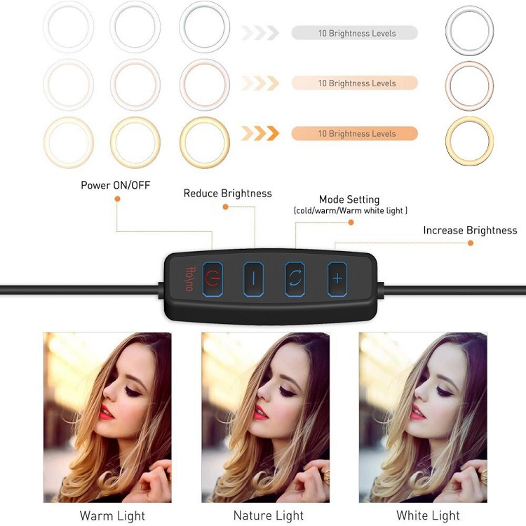 Đèn Led Livestream, Kiêm Kẹp Điện Thoại - Kẹp Bàn - Uốn Dẻo Đa Năng - 3 Màu Đèn - Chỉnh Sáng Tối