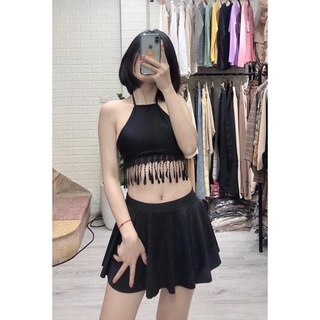 Set bikini đồ bơi váy yếm/ có quần bên trong/ áo co săn mut ngực