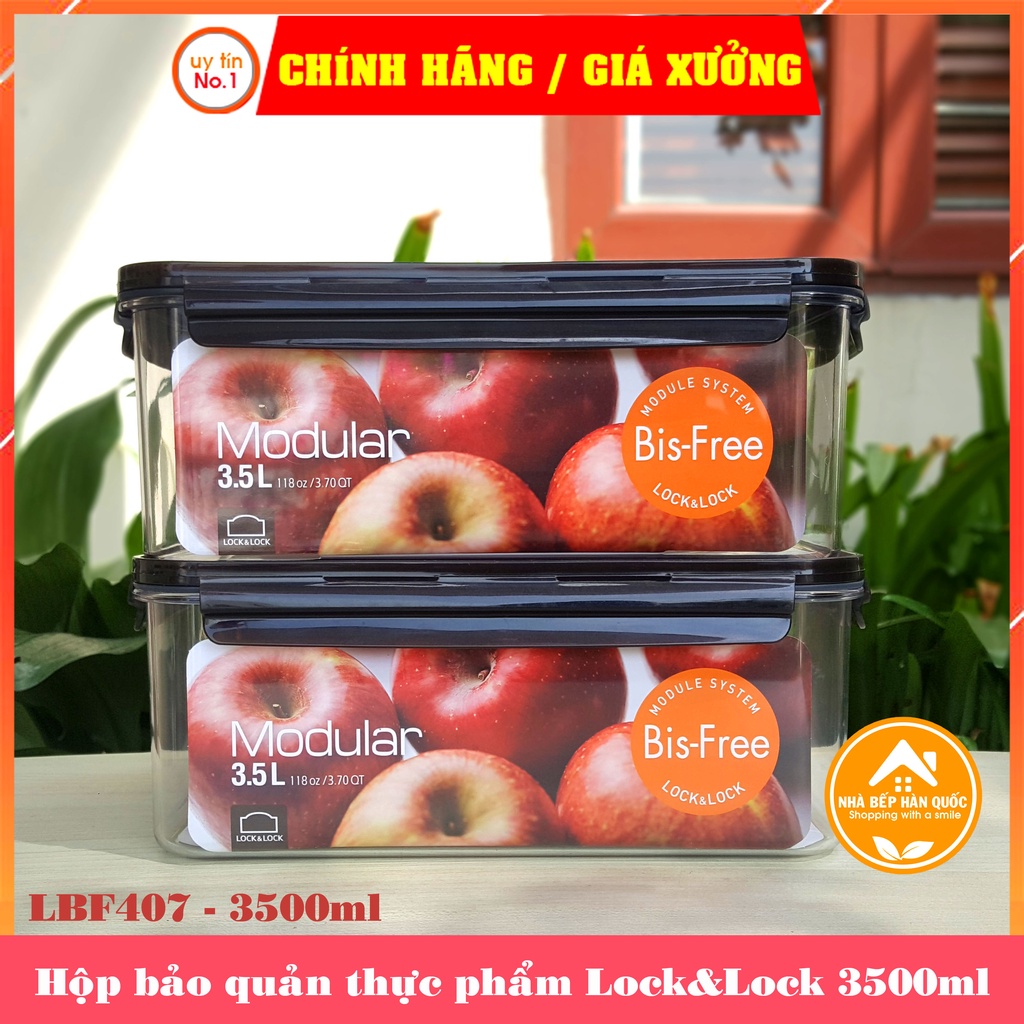 Hộp nhựa đựng thực phẩm, hộp đựng thức ăn Lock and Lock Bisfree Modular LBF407 3500ml - màu nâu [Chí