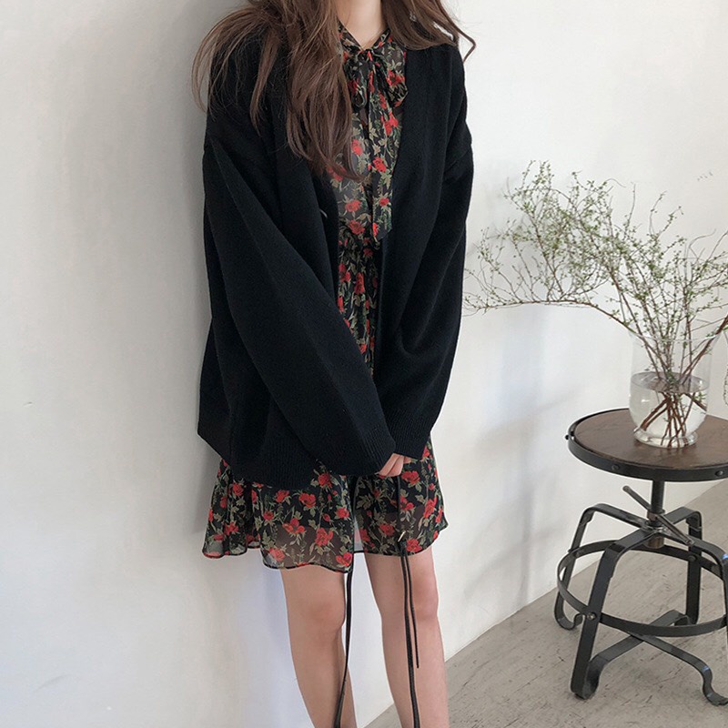 Áo cardigan len nữ dày dài áo khoác màu đen nâu kaki xám ulzzang vintage Hàn Quốc mùa đông 2021 AC8 | WebRaoVat - webraovat.net.vn