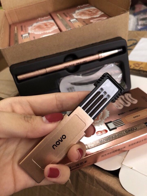 SET BỘ 4 CHÌ MÀY 2 ĐẦU+ 3 KHUÔN KẺ MÀY NoVo Chính hãng | BigBuy360 - bigbuy360.vn