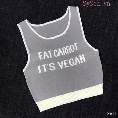 Áo Croptop Dệt Kim Thêu Chữ Thời Trang Cho Nữ