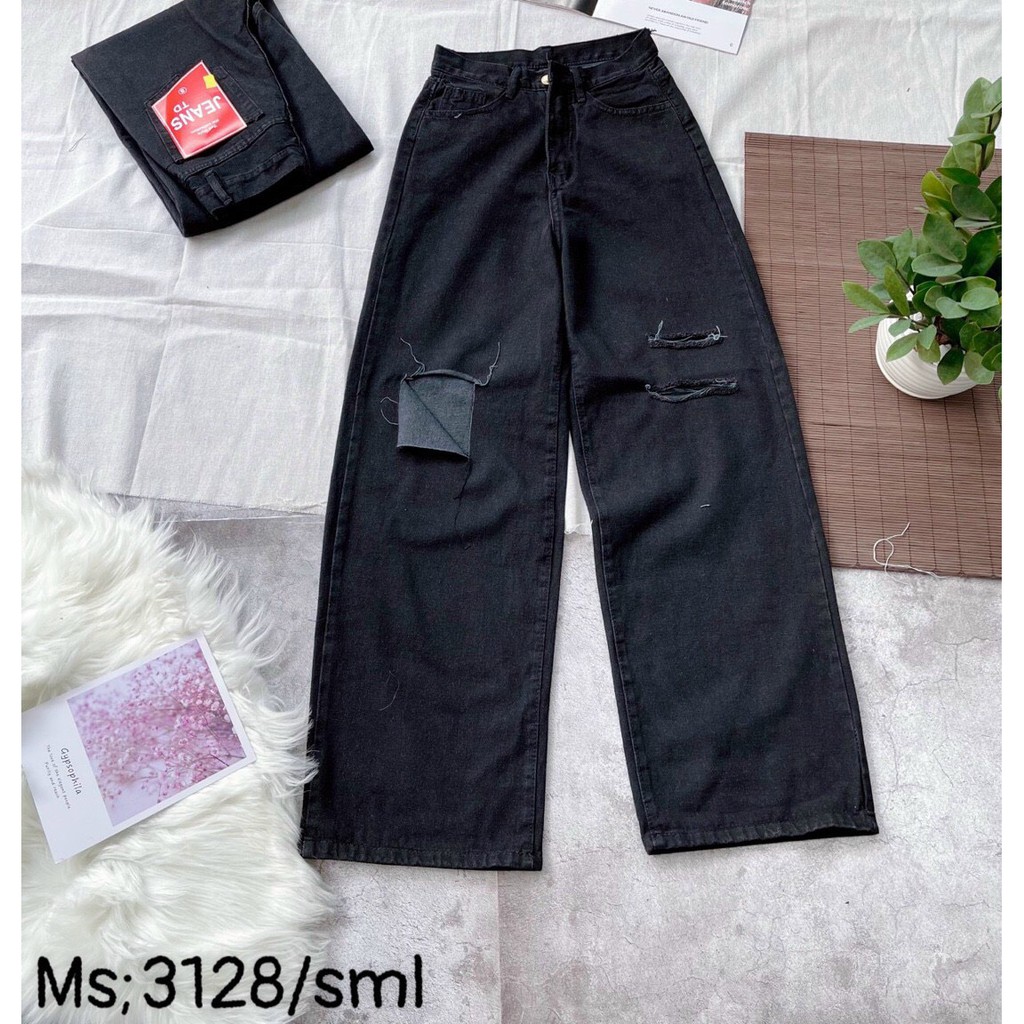 BAGGY JEANS ỐNG SUỐNG ĐEN RÁCH 3