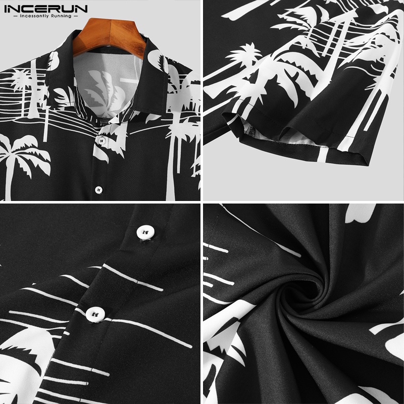 INCERUN Áo Sơ Mi Tay Ngắn Cổ Bẻ In Họa Tiết Độc Đáo Thời Trang Trẻ Trung Cho Nam