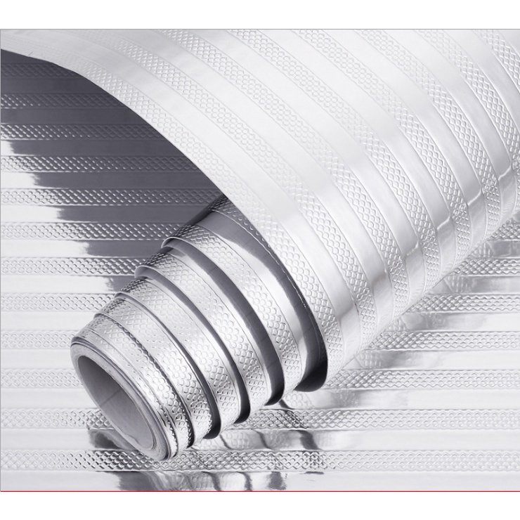 giấy dán bếp tráng nhôm cách nhiệt Sọc Bạc khổ 60cm (1 mét )