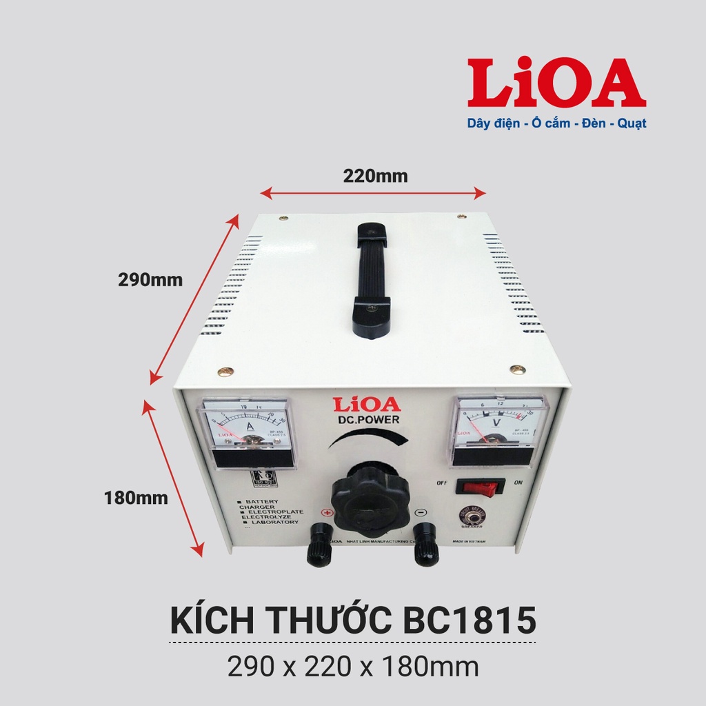 [CHÍNH HÃNG] Máy nạp ắc quy LiOA BC1815 sạc bình 12V dòng 15A cho oto, xe máy, máy xúc, máy cẩu