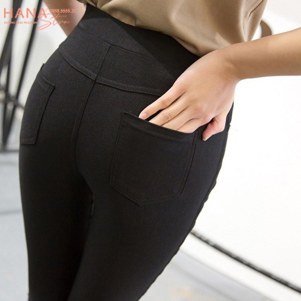 Quần legging cạp cao gen bụng co giãn nữ có túi trước sau nâng mông - Quần legging đen dài vải Umi Hàn dày dặn tập gym