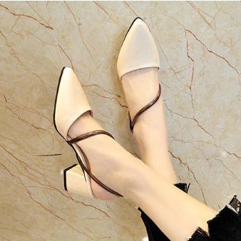 Giày Nữ Cao Gót Mũi Nhọn Quai Kiểu Gót Vuông Cao 5cm - MÃ XKC6