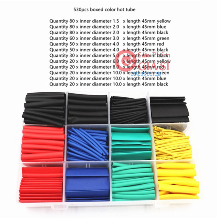 Bộ 530 ống co nhiệt , bọc cách điện bằng Polyolefin 2:1. ❤️freeship❤️