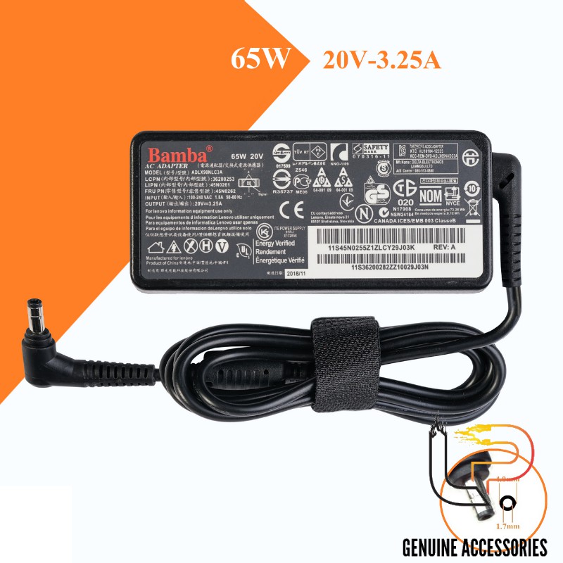 BỘ SẠC LAPTOP LENOVO  20V- 3.25A - ADAPTER DÙNG CHO LAPTOP LENOVO 20V- 3.25A