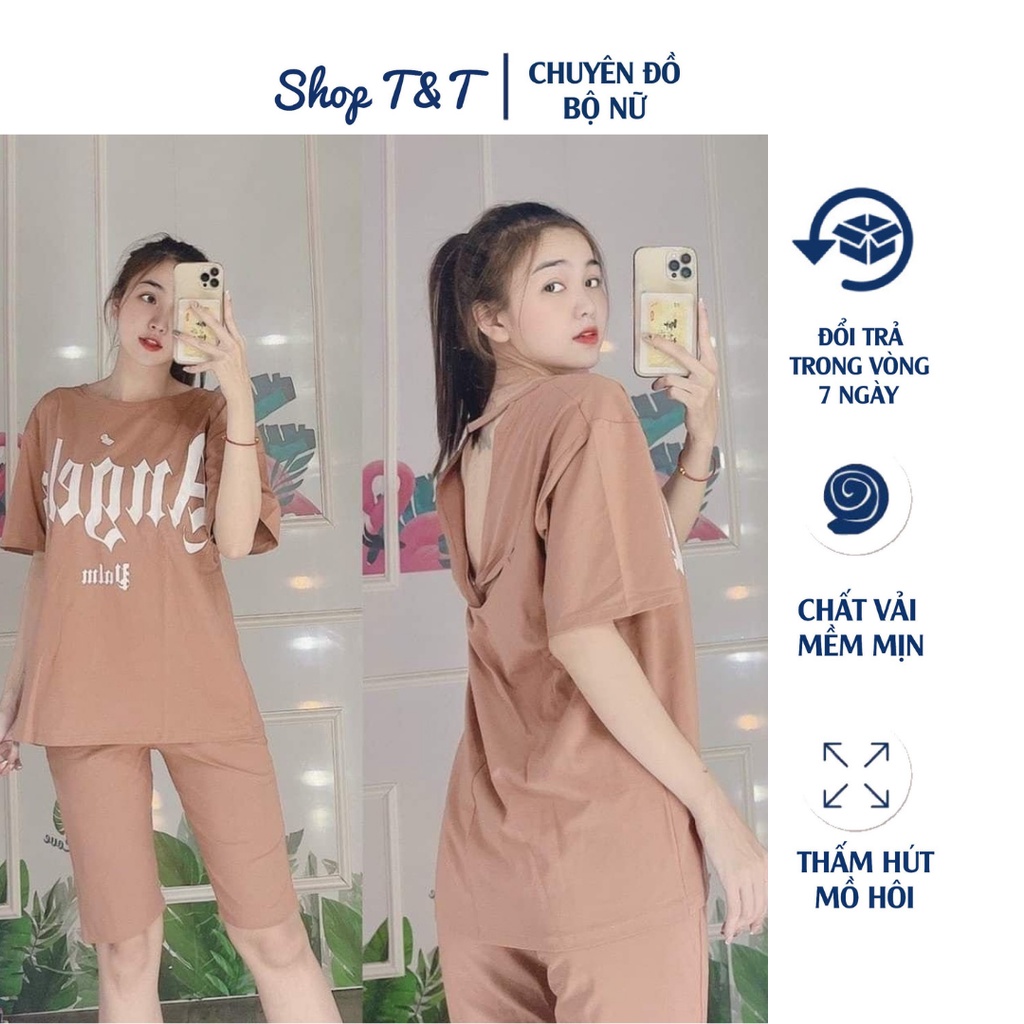 Bộ Quần Áo Lửng Tay Lỡ Nữ Chất Mát Lạnh Cá Tính