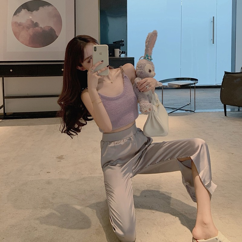 Áo Lửng Hai Dây Màu Tím Phong Cách Retro Thời Trang Mùa Hè Cho Nữ